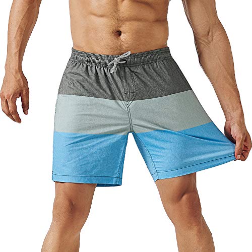 MaaMgic Herren 4 Way Stretch Badehose Schnelltrocknend Badeshorts Kurz Beachshorts für Strand und Wassersport MEHRWEG, Grau Blau, XXL von MaaMgic