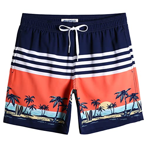 MaaMgic Herren 4 Way Stretch Badehose Schnelltrocknend Badeshorts Kurz Beachshorts für Strand und Wassersport MEHRWEG, Hawaii Orange Navy, L von MaaMgic