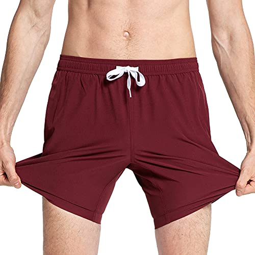 MaaMgic Herren 4 Way Stretch Badehose Schnelltrocknend Badeshorts Kurz Beachshorts für Strand und Wassersport MEHRWEG, Pur Weinrot, S von MaaMgic