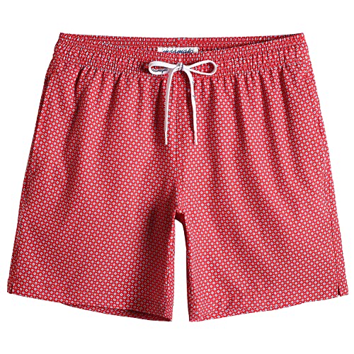 MaaMgic Herren 4 Way Stretch Badehose Schnelltrocknend Badeshorts Kurz Beachshorts für Strand und Wassersport MEHRWEG, Rot Blaue Punkte, M von MaaMgic