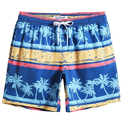 MaaMgic Herren 4 Way Stretch Badehose Schnelltrocknend Badeshorts Kurz Beachshorts für Strand und Wassersport MEHRWEG,Kokosnuss Gestreift Gelb Rot Blau 7,S von MaaMgic