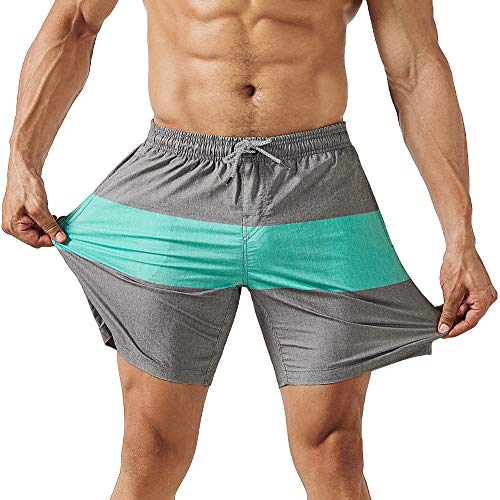 MaaMgic Herren 4 Way Stretch Badehose Schnelltrocknend Badeshorts Kurz Beachshorts für Strand und Wassersport MEHRWEG Grau Grün von MaaMgic