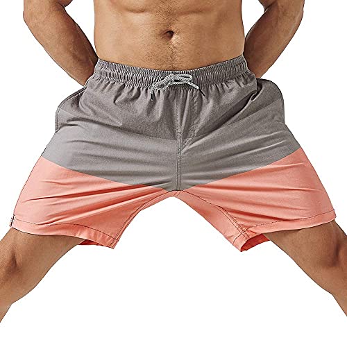 MaaMgic Herren 4 Way Stretch Badehose Schnelltrocknend Badeshorts Kurz Beachshorts für Strand und Wassersport MEHRWEG Grau Orange von MaaMgic