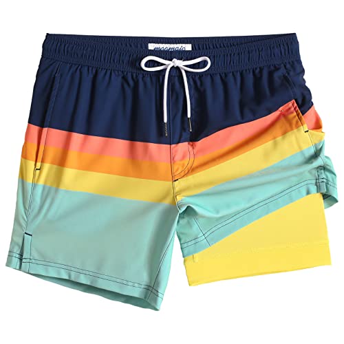 MaaMgic Herren Badehose Badeshorts für Männer 2 in 1 | 4 Way Stretch Schnelltrocknend Boardshorts | Kurze Schwimmhose Strand Beach Shorts | Mit Kompression Futter, Reißverschlusstasche,Mehrfarbig,L von MaaMgic