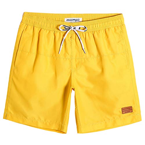 MaaMgic Badehose Herren Badeshorts für Herren Schnelltrocknend Badehosen Elastisch Verstellbar Surf Boardshorts mit Mash-Innenfutter Gelb Gelb S von MaaMgic