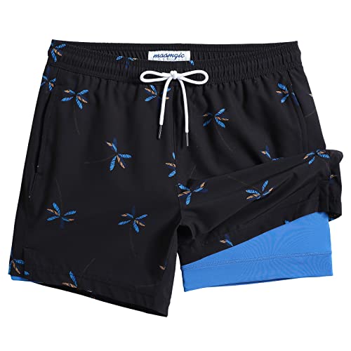 MaaMgic Herren Badehose lässige Badeshorts mit Kompression 2 in 1 | 5.5" Schnelltrocknend Swim Shorts Kurz Strandhose für Männer Mit Innenhose XS - XXL,Farbige Kokosnuss 5.5,L von MaaMgic