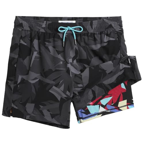 MaaMgic Herren Badehose lässige Badeshorts mit Kompression 2 in 1 | 5.5" Schnelltrocknend Swim Shorts Kurz Strandhose für Männer Mit Innenhose XS - XXL von MaaMgic