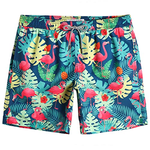 MaaMgic Herren Badeshorts, Boardshorts für Männer mit Kordelzug, Schnelltrocknend Trainingshose mit Mesh-Futter MEHRWEG, Flamingo Regenwald, L von MaaMgic