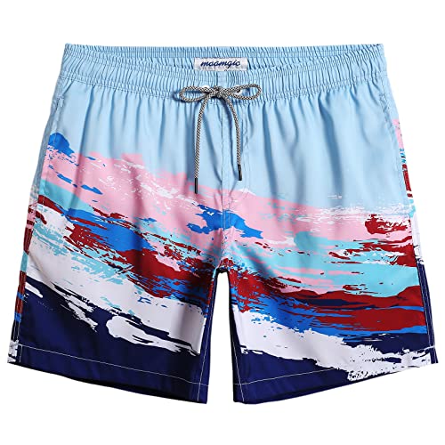 MaaMgic Herren Badeshorts, Boardshorts für Männer mit Kordelzug, Schnelltrocknend Trainingshose mit Mesh-Futter MEHRWEG,Bunt Schneeberg 7,L von MaaMgic