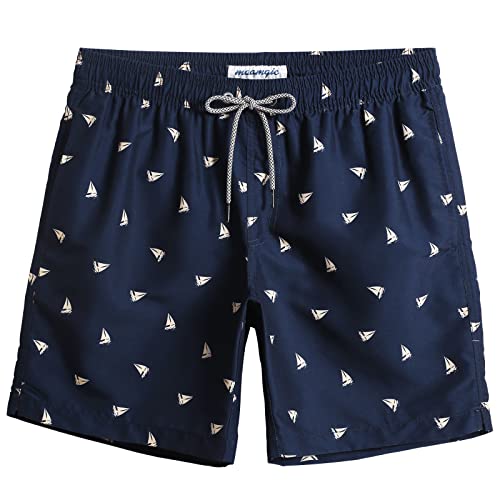 MaaMgic Herren Badeshorts, Boardshorts für Männer mit Kordelzug, Schnelltrocknend Trainingshose mit Mesh-Futter MEHRWEG,Segelschiff Navy Blau 7,M von MaaMgic