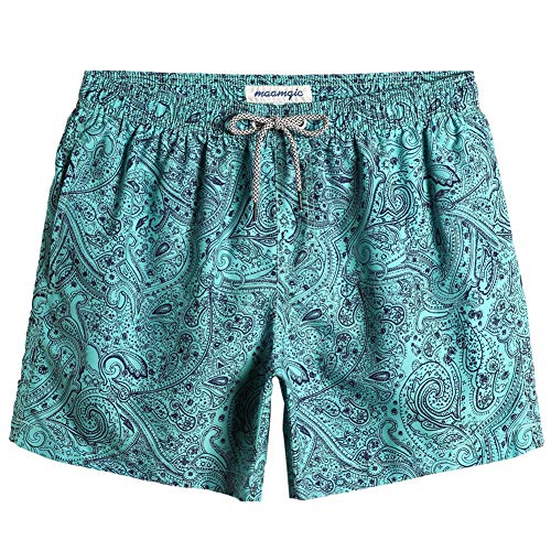 MaaMgic Herren Badeshorts 5.5" Vintage Retro Boardshorts Schnelltrocknend mit Mesh-Futter und Verstellbarem Tunnelzug MEHRWEG Paisley Grün XS von MaaMgic