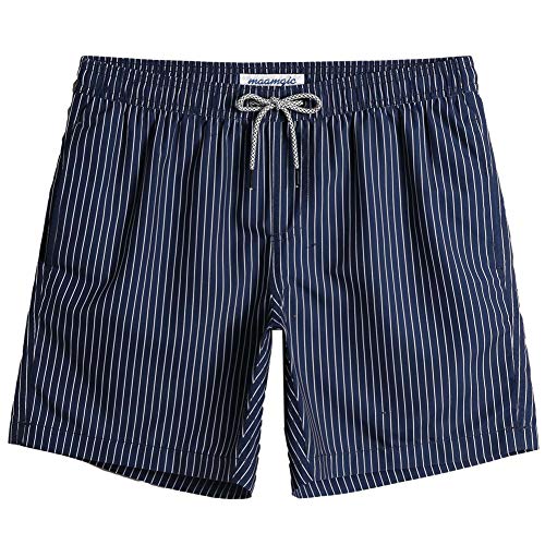 MaaMgic Herren Badeshorts SCHNELLTROCKNEND Boardshorts Trainingshose mit Mesh-Futter und Verstellbarem Tunnelzug MEHRWEG, Gestreift Jeansblau, M von MaaMgic