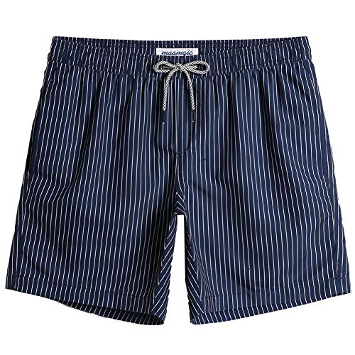 MaaMgic Herren Badeshorts SCHNELLTROCKNEND Boardshorts Trainingshose mit Mesh-Futter und Verstellbarem Tunnelzug MEHRWEG, Gestreift Jeansblau, XXL von MaaMgic