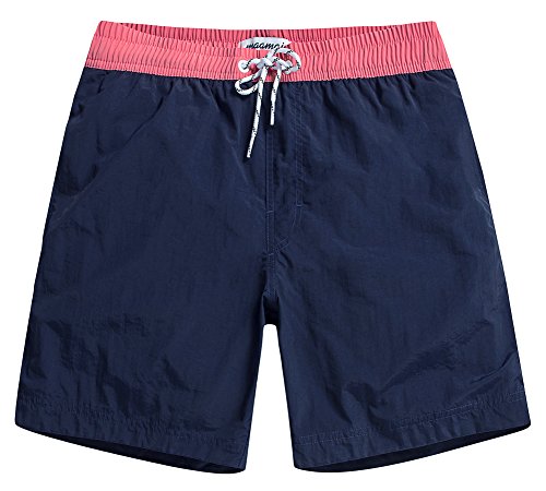 MaaMgic Herren Badeshorts SCHNELLTROCKNEND Boardshorts Trainingshose mit Mesh-Futter und Verstellbarem Tunnelzug MEHRWEG, Navy Blau Pink Bund, XS von MaaMgic