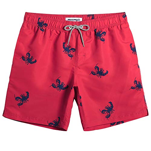 MaaMgic Herren Badeshorts SCHNELLTROCKNEND Boardshorts Trainingshose mit Mesh-Futter und Verstellbarem Tunnelzug MEHRWEG, Rot Languste, XXL von MaaMgic