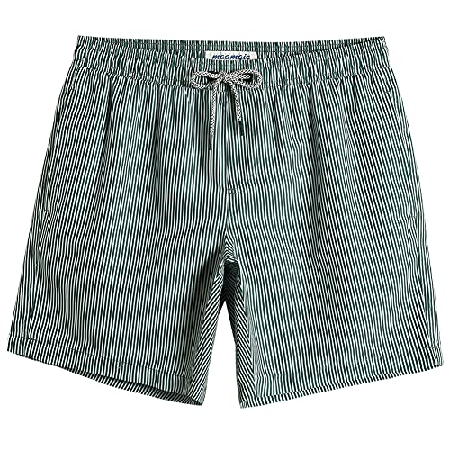 MaaMgic Herren Badeshorts SCHNELLTROCKNEND Boardshorts Trainingshose mit Mesh-Futter und Verstellbarem Tunnelzug MEHRWEG,Gestreift Dunkelgrün,M von MaaMgic