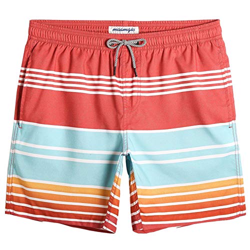 MaaMgic Herren Badeshorts, Boardshorts für Männer mit Kordelzug, Schnelltrocknend Trainingshose mit Mesh-Futter MEHRWEG, Blau Rot, L von MaaMgic