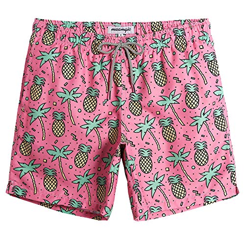 MaaMgic Herren Badeshorts SCHNELLTROCKNEND Boardshorts Trainingshose mit Mesh-Futter und Verstellbarem Tunnelzug MEHRWEG Rosa Ananas M von MaaMgic