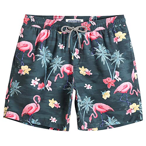 MaaMgic Herren Badeshorts SCHNELLTROCKNEND Boardshorts Trainingshose mit Mesh-Futter und Verstellbarem Tunnelzug MEHRWEG Flamingo Kokosnuss M von MaaMgic