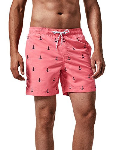 MaaMgic Badehose Herren Schnelltrocknende Badeshorts Jungen Strand Strandurlaub Surf Freizeit Laufen Sport mit Netzfutter Taschen einstellbare Kordelzug MEHRWEG-S-Anker Pink von MaaMgic