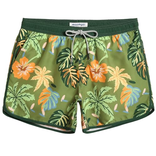 MaaMgic Herren Badeshorts Vintage Retro Badehosen Boardshorts Schnelltrocknend mit Mesh-Futter und Verstellbarem Tunnelzug MEHRWEG,New Grün Monstera 4.5,M von MaaMgic