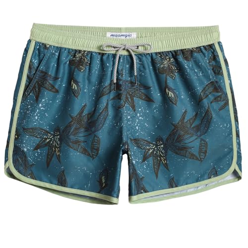 MaaMgic Herren Badeshorts Vintage Retro Badehosen Boardshorts Schnelltrocknend mit Mesh-Futter und Verstellbarem Tunnelzug MEHRWEG,New Grüner See Skizze Blume 4.5,M von MaaMgic