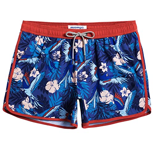 MaaMgic Herren Badeshorts Vintage Retro Boardshorts 4 Way Stretch Schnelltrocknend mit Mesh-Futter und Verstellbarem Tunnelzug MEHRWEG,New Papagei Blumen 4.5,S von MaaMgic