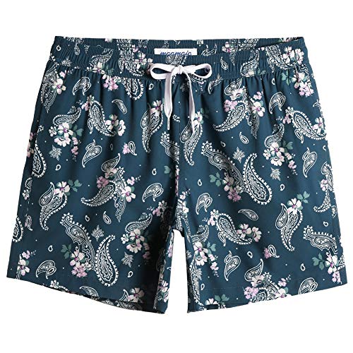 MaaMgic Herren Badeshorts Vintage Retro Boardshorts Schnelltrocknend mit Mesh-Futter und Verstellbarem Tunnelzug, Paisley Dunkelgrün, L von MaaMgic