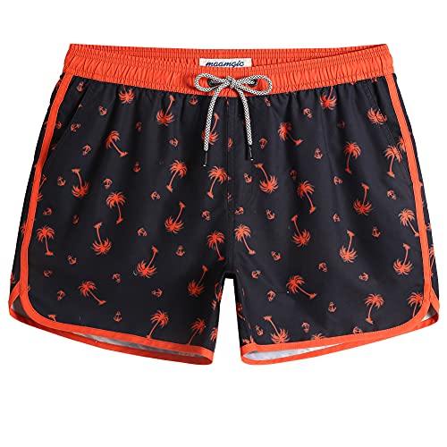 MaaMgic Herren Badeshorts Vintage Retro Boardshorts Schnelltrocknend mit Mesh-Futter und Verstellbarem Tunnelzug,Schwarz Orange,M von MaaMgic