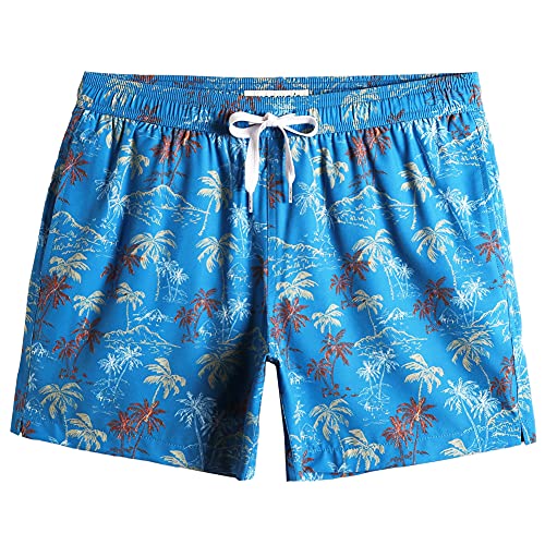 MaaMgic Herren Badeshorts Vintage Retro Boardshorts 4 Way Stretch Schnelltrocknend mit Mesh-Futter und Verstellbarem Tunnelzug MEHRWEG, Blau Sand Kokosnuss, M von MaaMgic