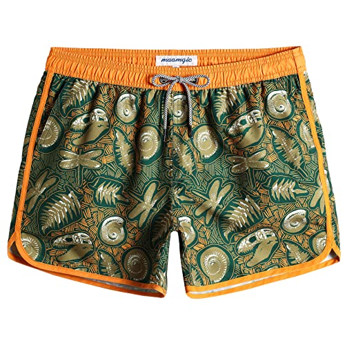 MaaMgic Herren Badeshorts Vintage Retro Boardshorts Schnelltrocknend mit Mesh-Futter und Verstellbarem Tunnelzug MEHRWEG, Fossil Gelb Grün, L von MaaMgic