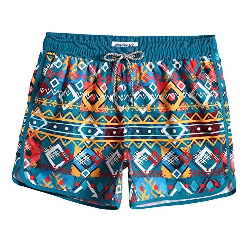 MaaMgic Herren Badeshorts Vintage Retro Boardshorts Schnelltrocknend mit Mesh-Futter und Verstellbarem Tunnelzug MEHRWEG, Karo Bunt, L von MaaMgic