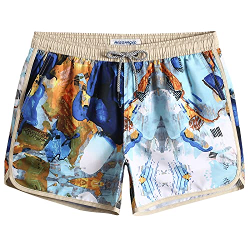 MaaMgic Herren Badeshorts Vintage Retro Boardshorts Schnelltrocknend mit Mesh-Futter und Verstellbarem Tunnelzug MEHRWEG, Ölmalerei Blau, L von MaaMgic