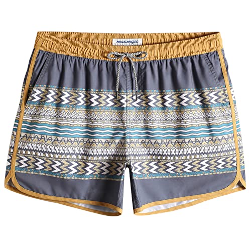 MaaMgic Herren Badeshorts Vintage Retro Boardshorts Schnelltrocknend mit Mesh-Futter und Verstellbarem Tunnelzug MEHRWEG, Zeichnung Grau, L von MaaMgic