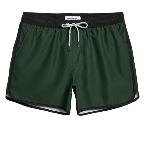 MaaMgic Herren Badeshorts Vintage Retro Boardshorts Schnelltrocknend Kurz Badehose Schwimmhose mit Mesh-Futter und Verstellbarem Tunnelzug,Dunkelgrün,M von MaaMgic