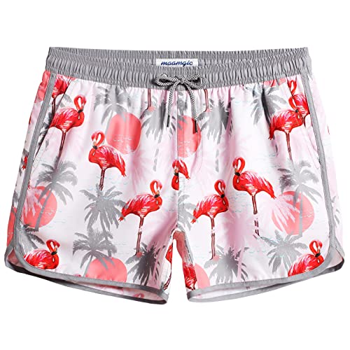 MaaMgic Herren Badeshorts Vintage Retro Boardshorts Schnelltrocknend mit Mesh-Futter und Verstellbarem Tunnelzug MEHRWEG,Sonne Flamingo Kokosnuss 4.5,M von MaaMgic