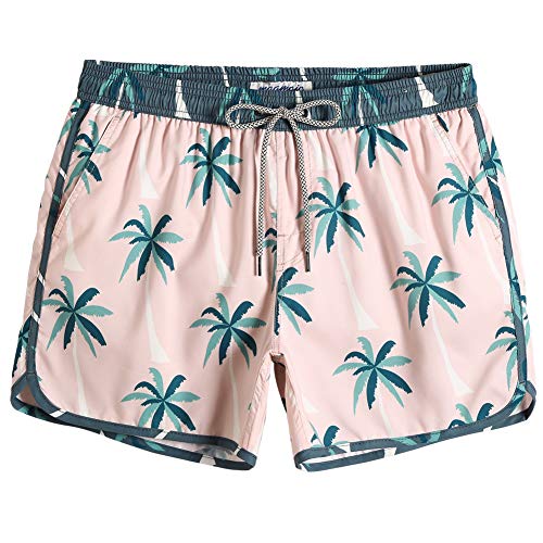 MaaMgic Herren Badeshorts Vintage Retro Boardshorts Schnelltrocknend mit Mesh-Futter und Verstellbarem Tunnelzug MEHRWEG (L, Hellpink Kokosnuss) von MaaMgic