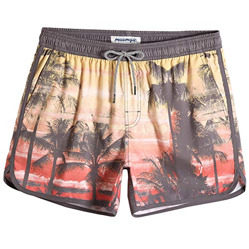 MaaMgic Herren Badeshorts Vintage Retro Boardshorts Schnelltrocknend mit Mesh-Futter und Verstellbarem Tunnelzug MEHRWEG (L, Orange Hawaii) von MaaMgic