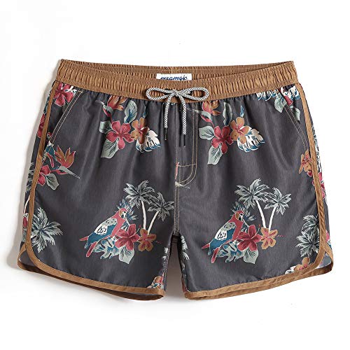 MaaMgic Herren Badeshorts Vintage Retro Boardshorts Schnelltrocknend mit Mesh-Futter und Verstellbarem Tunnelzug MEHRWEG (Medium(Waist:31"-33"), Papagei Kokosnuss) von MaaMgic