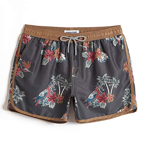 Herren Badeshorts Vintage Retro Boardshorts Schnelltrocknend Kurz Badehose Schwimmhose mit Mesh-Futter und Verstellbarem Tunnelzug (Medium(Waist:31"-33"), Papagei Kokosnuss) von MaaMgic