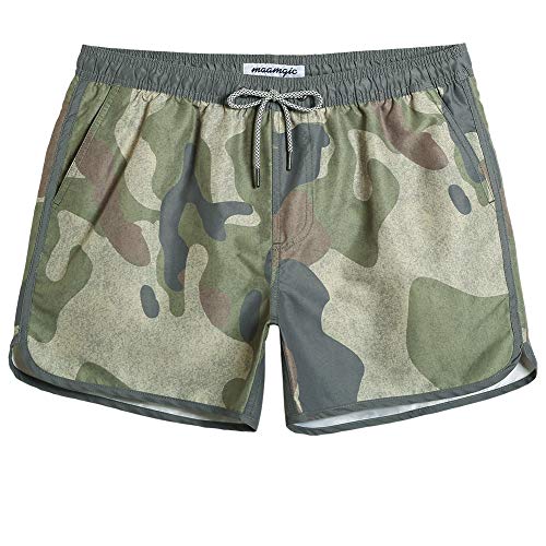 MaaMgic Herren Badeshorts Vintage Retro Boardshorts Schnelltrocknend mit Mesh-Futter und Verstellbarem Tunnelzug MEHRWEG (Small(Waist:30"-32"), Vintage Tarnung) von MaaMgic