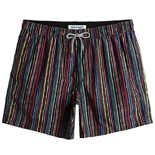 MaaMgic Herren Badeshorts 5.5" Vintage Retro Boardshorts Schnelltrocknend mit Mesh-Futter und Verstellbarem Tunnelzug MEHRWEG Gestreift Mehrfarbig L von MaaMgic