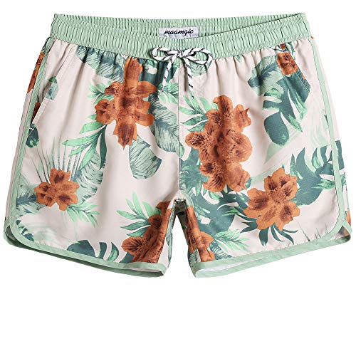 MaaMgic Herren Badeshorts Vintage Retro Boardshorts Schnelltrocknend Kurz Badehose Schwimmhose mit Mesh-Futter und Verstellbarem Tunnelzug Weiß Grün M von MaaMgic