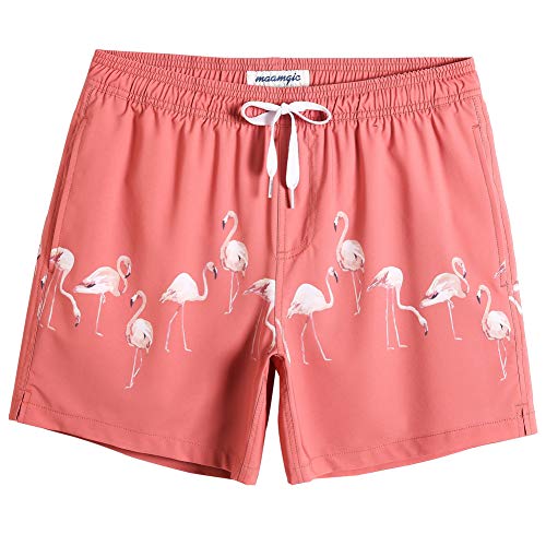 MaaMgic Herren kurz Badeshorts 4 Way Stretch Boardshorts Schnelltrocknend mit Mesh-Futter und Verstellbarem Tunnelzug MEHRWEG, Pink Flamingo, M von MaaMgic