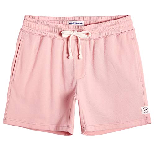 MaaMgic Herren Kurze Hosen Sweatshort Jogginghose Baumwolle Fitnesshose Casual Traininghose mit Schrittlänge 14cm Hellpink L von MaaMgic