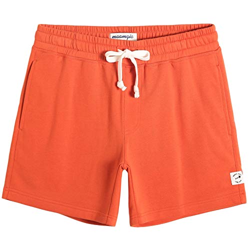 MaaMgic Herren Kurze Hosen Sweatshort Jogginghose Baumwolle Fitnesshose Casual Traininghose mit Schrittlänge 14cm Orange S von MaaMgic