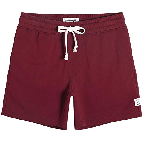 MaaMgic Herren Kurze Hosen Sweatshort Jogginghose Baumwolle Fitnesshose Casual Traininghose mit Schrittlänge 14cm Weinrot L von MaaMgic