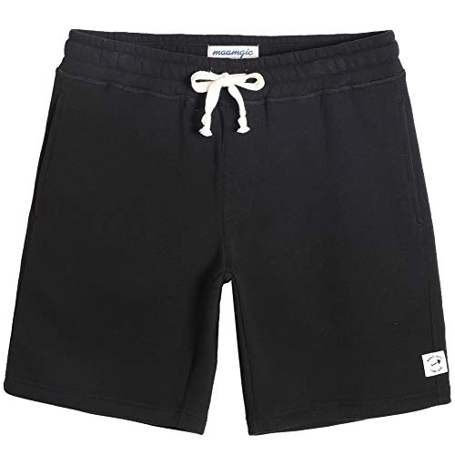 MaaMgic Herren Kurze Hosen verdickte Sweatshort Jogginghose Baumwolle Fitnesshose Casual Traininghose mit Schrittlänge 23cm Schwarz S von MaaMgic