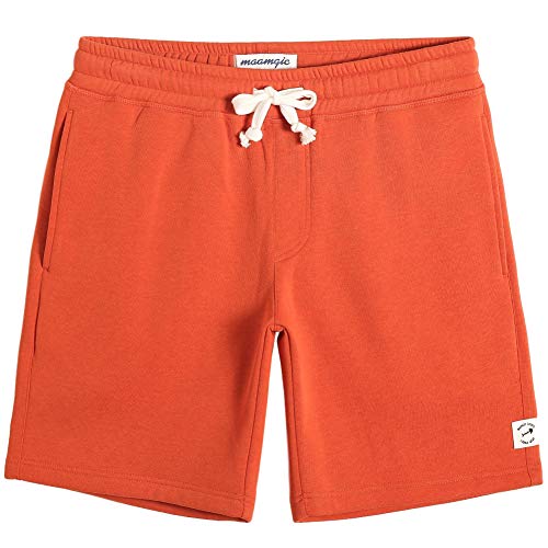 MaaMgic Herren Kurze Hosen verdickte Sweatshort Jogginghose Baumwolle Fitnesshose Casual Traininghose mit Schrittlänge 23cm Orange S von MaaMgic