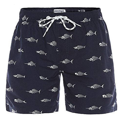 MaaMgic Badehose für Herren Jungen Badeshorts für Männer Schnelltrocknend Surfen Strandhose Surf Shorts mit Mash-Innenfutter MEHRWEG, Navy Blau Fischgräte, S von MaaMgic